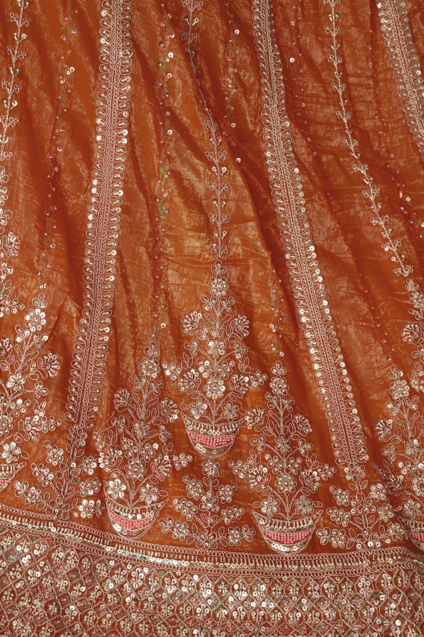 Rust Orange Sequin Embroidered Lehenga Choli with Dupatta - Mangaldeep NX