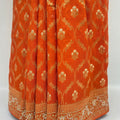 Rust Orange Silk Saree with Gold Zari Embroidery - Mangaldeep NX