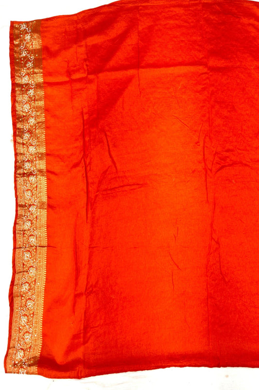 Rust Orange Silk Saree with Gold Zari Embroidery - Mangaldeep NX