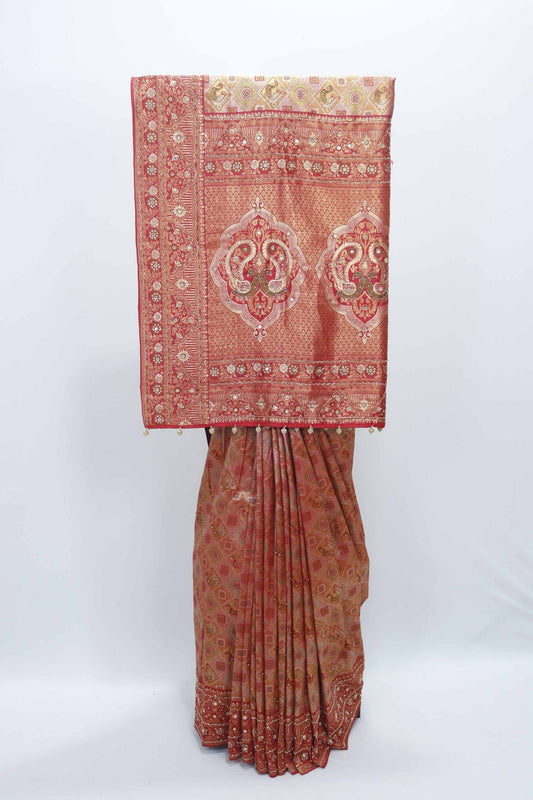 Rust Red Banarasi Bandhani Saree with Rich Pallu - Mangaldeep NX