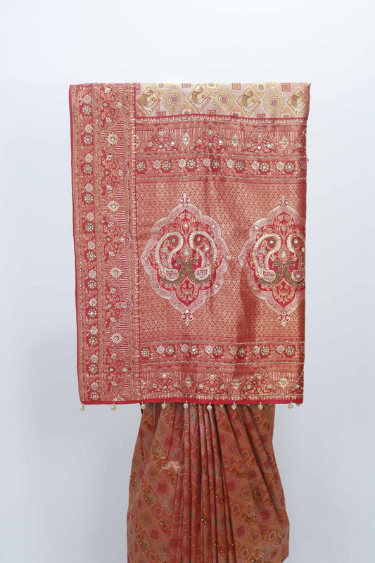 Rust Red Banarasi Bandhani Saree with Rich Pallu - Mangaldeep NX