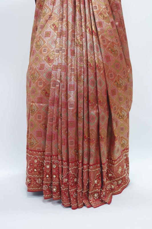 Rust Red Banarasi Bandhani Saree with Rich Pallu - Mangaldeep NX