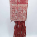 Rust Red Bangalori Silk Saree with Silver Zari Paisley and Floral Weaving - Mangaldeep NX