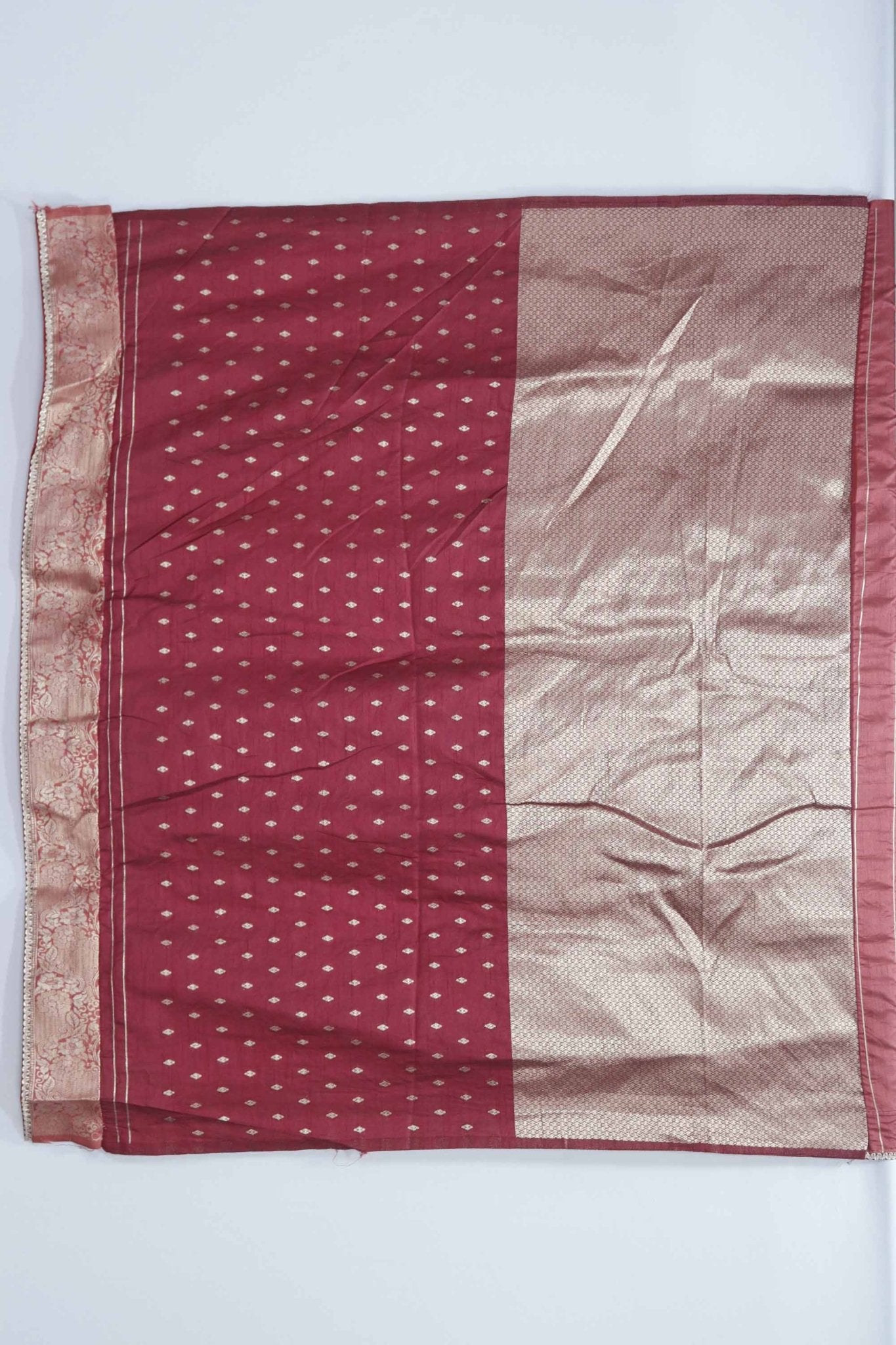 Rust Red Bangalori Silk Saree with Silver Zari Paisley and Floral Weaving - Mangaldeep NX