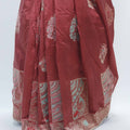 Rust Red Bangalori Silk Saree with Silver Zari Paisley and Floral Weaving - Mangaldeep NX
