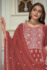 Rust Red Chinon Embroidered Readymade Palazzo Suit with Dupatta - Mangaldeep NX