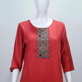 Rust Red Cotton Kurta Set with Embroidered Yoke and Black Printed Dupatta - Mangaldeep NX