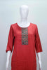 Rust Red Cotton Kurta Set with Embroidered Yoke and Black Printed Dupatta - Mangaldeep NX