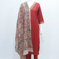 Rust Red Solid Cotton Straight Salwar Suit with Printed Dupatta - Mangaldeep NX