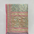 Sage Green Banarasi Silk Saree with Pink & Gold Embellished Border - Mangaldeep NX