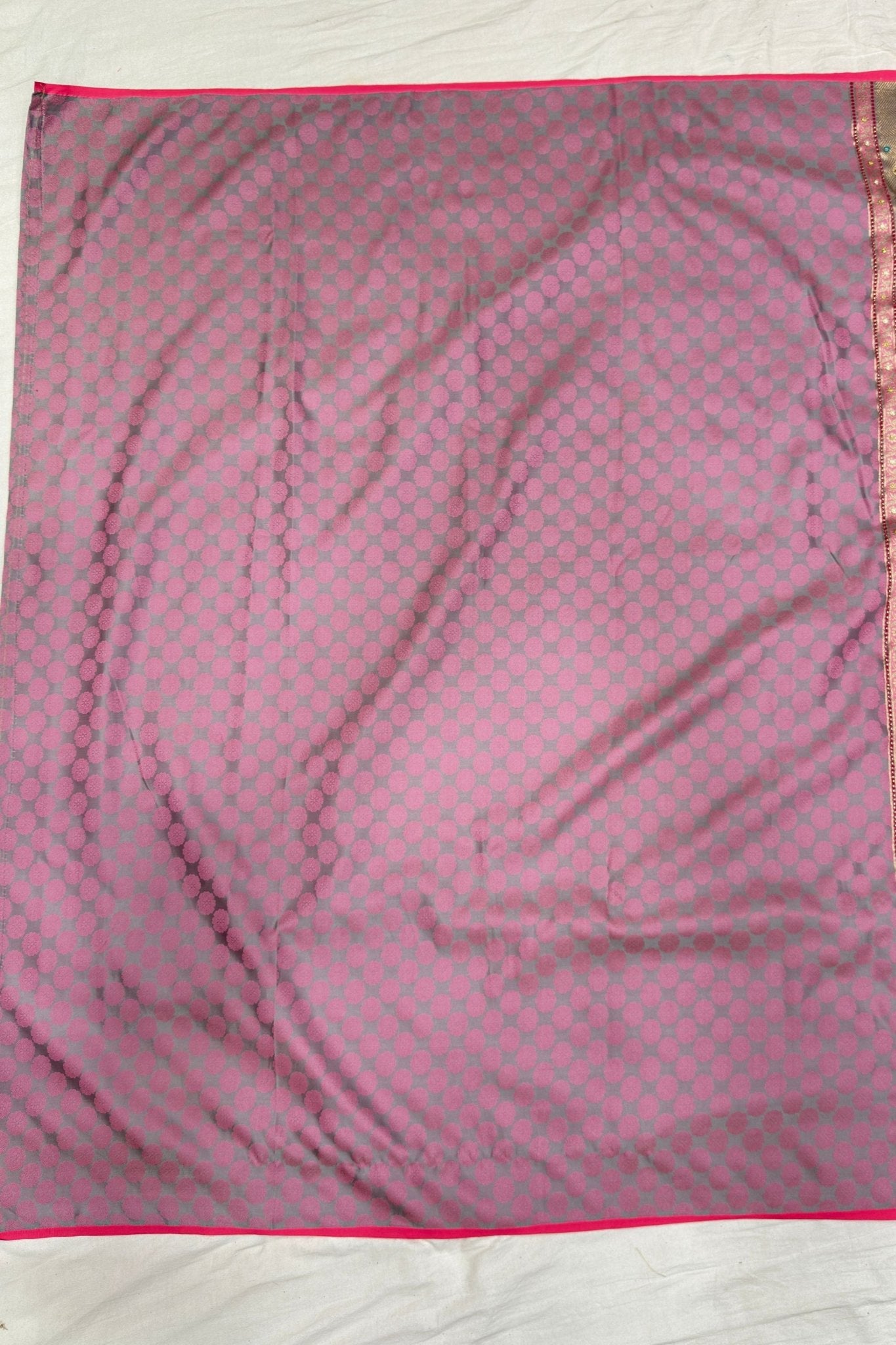 Sage Green Banarasi Silk Saree with Pink & Gold Embellished Border - Mangaldeep NX
