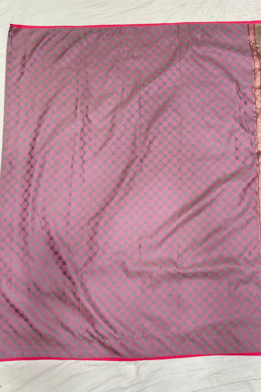 Sage Green Banarasi Silk Saree with Pink & Gold Embellished Border - Mangaldeep NX