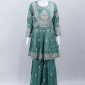 Sage Green Embroidered Kurta Sharara Set with Gota Patti Detailing and Matching Dupatta - Mangaldeep NX