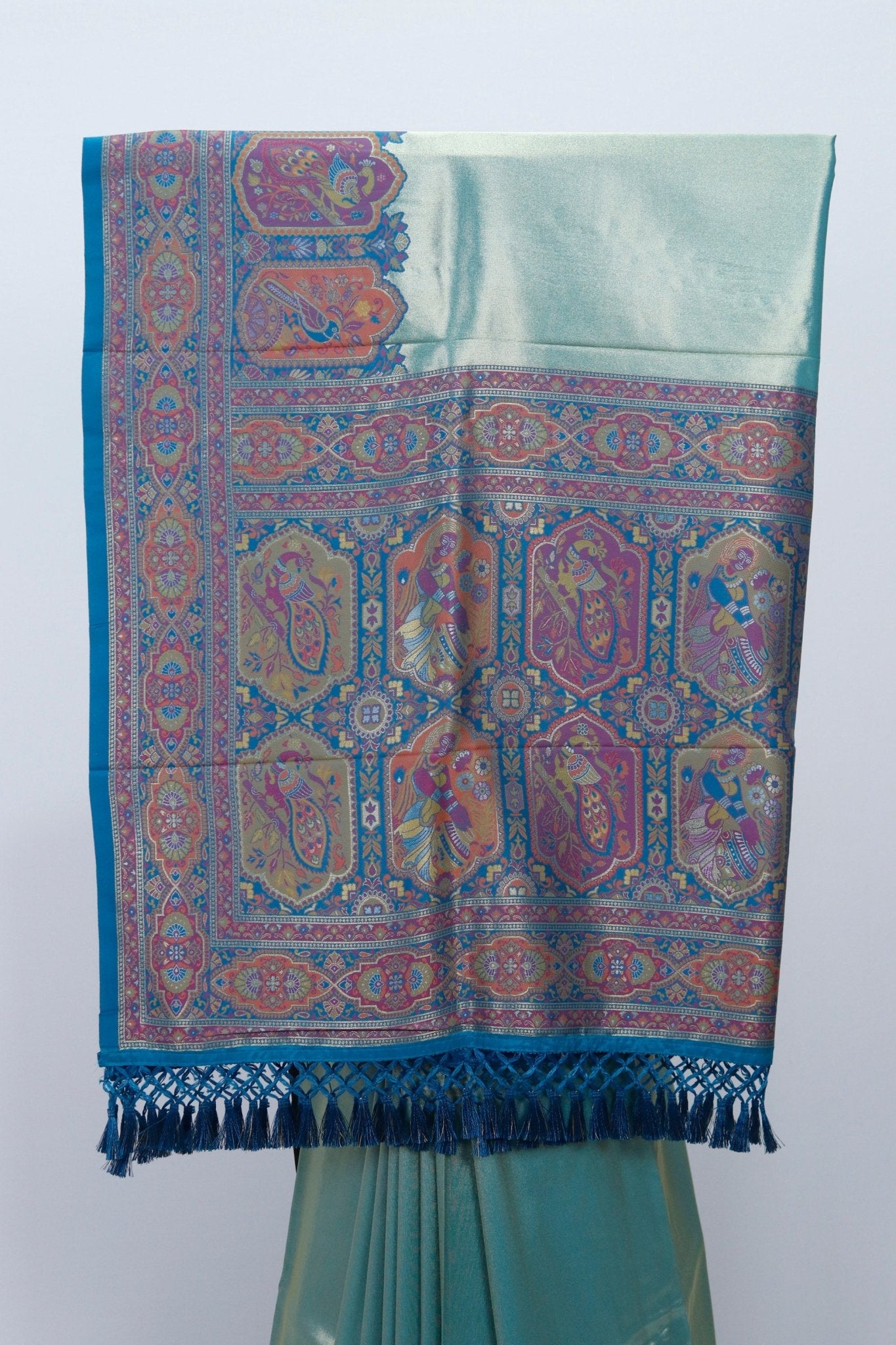 Sea Green Banarasi Silk Saree with Multicolor Meenakari Pallu and Traditional Woven Border - Mangaldeep NX
