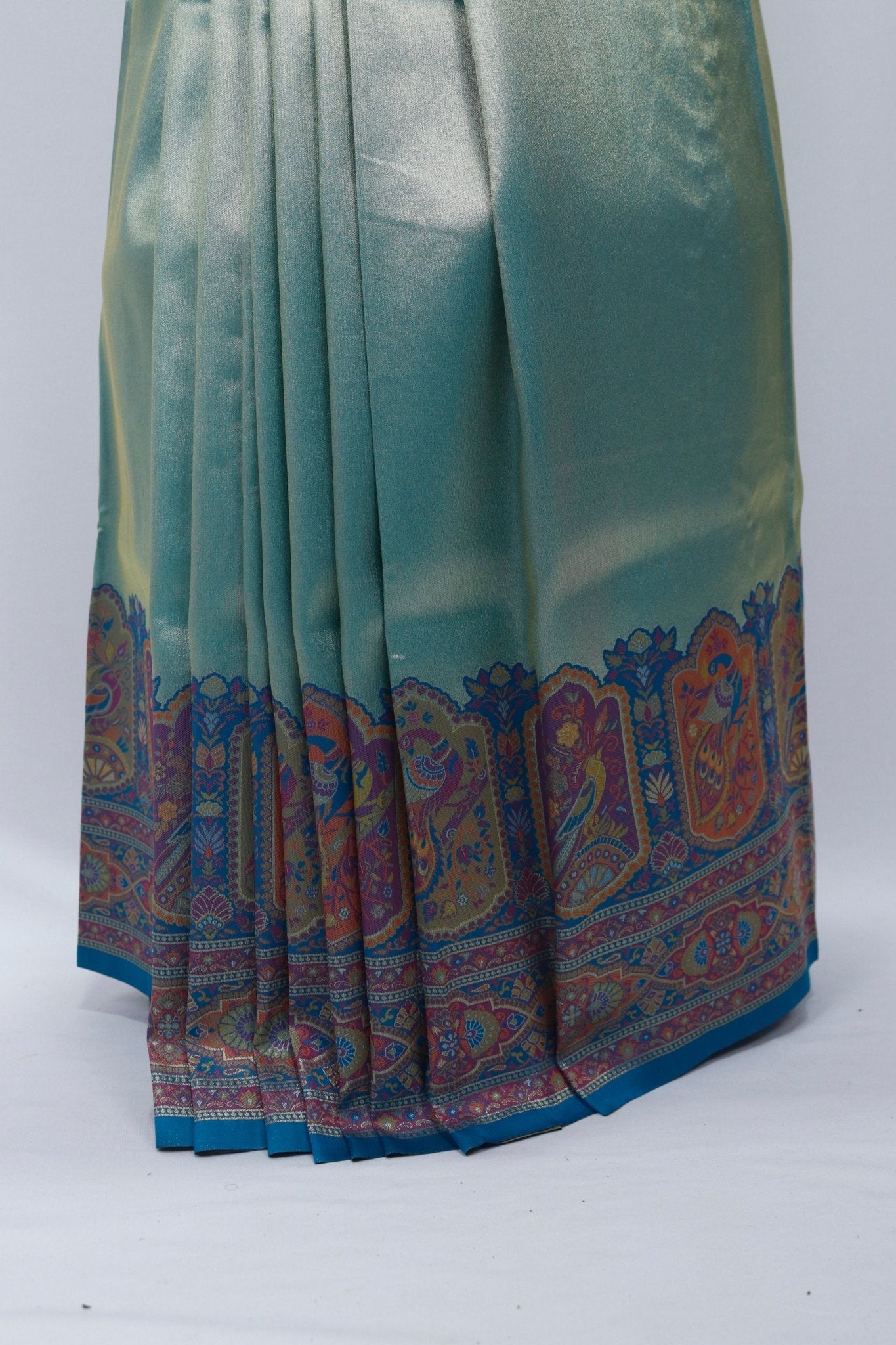 Sea Green Banarasi Silk Saree with Multicolor Meenakari Pallu and Traditional Woven Border - Mangaldeep NX