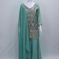 Sea Green Embroidered Georgette Palazzo Set with Floral Thread Work and Matching Dupatta - Mangaldeep NX