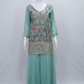Sea Green Embroidered Georgette Palazzo Set with Floral Thread Work and Matching Dupatta - Mangaldeep NX