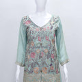 Sea Green Embroidered Georgette Palazzo Set with Floral Thread Work and Matching Dupatta - Mangaldeep NX