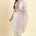 Sensible White Cotton Blend Salwar Suit with Multicolor Dupatta - Mangaldeep NX