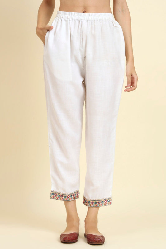 Sensible White Cotton Blend Salwar Suit with Multicolor Dupatta - Mangaldeep NX