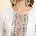 Sensible White Cotton Blend Salwar Suit with Multicolor Dupatta - Mangaldeep NX