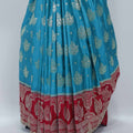 Sky Blue and Red Gaji Silk Saree with Zari Weaving and Traditional Floral Motifs - Mangaldeep NX