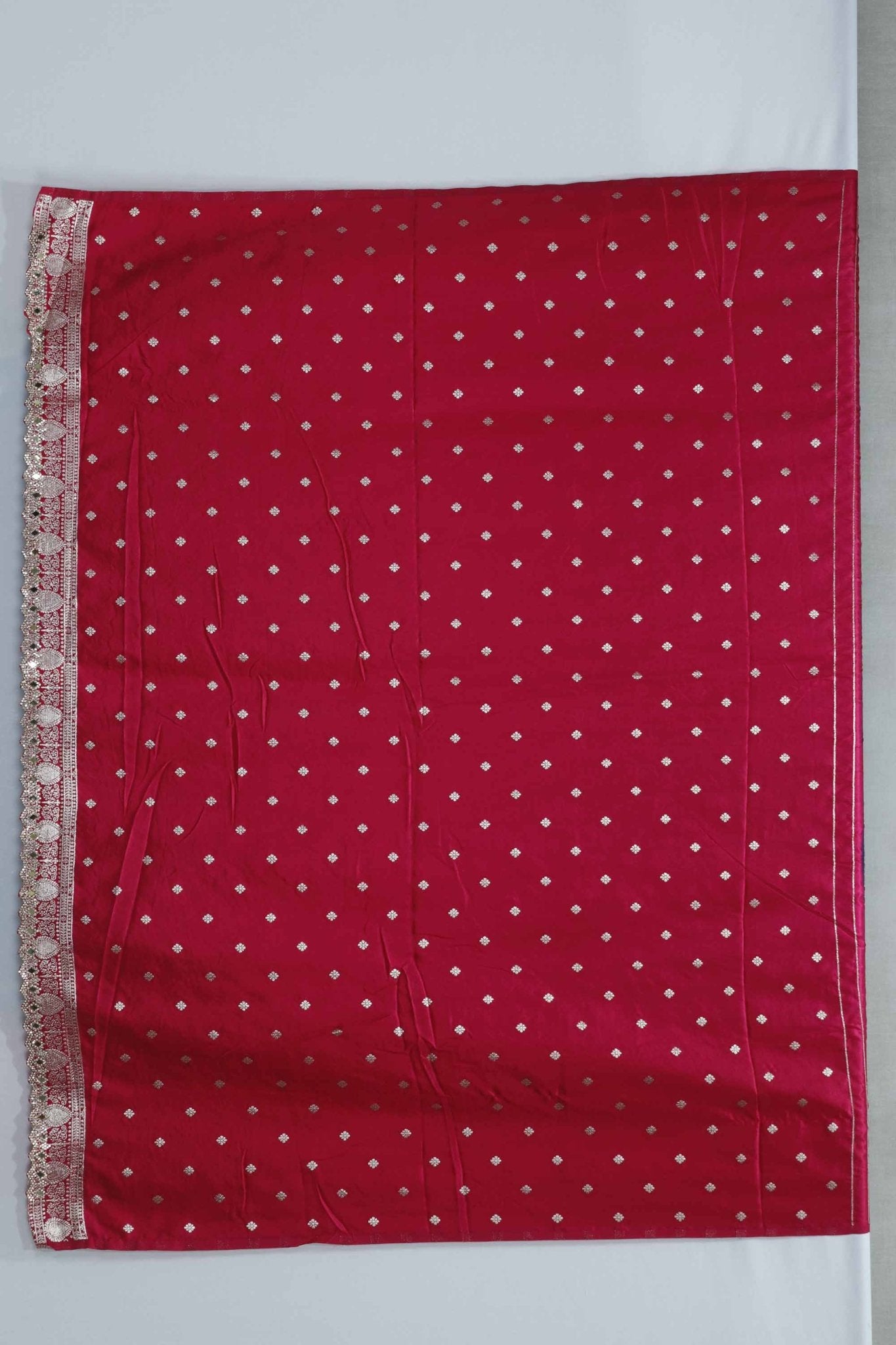 Sky Blue and Red Gaji Silk Saree with Zari Weaving and Traditional Floral Motifs - Mangaldeep NX