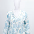 Sky Blue and White Floral Printed Cotton Salwar Suit with Dupatta - Mangaldeep NX