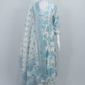 Sky Blue and White Floral Printed Cotton Salwar Suit with Dupatta - Mangaldeep NX