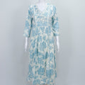 Sky Blue and White Floral Printed Cotton Salwar Suit with Dupatta - Mangaldeep NX
