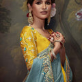 Sky Blue Embroidered Silk Saree with Stone Work and Yellow Blouse - Mangaldeep NX