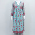 Sky Blue Floral Printed Cotton Anarkali Salwar Suit with Dupatta - Mangaldeep NX