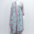 Sky Blue Floral Printed Cotton Anarkali Salwar Suit with Dupatta - Mangaldeep NX