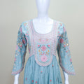 Sky Blue Georgette Anarkali Suit with Multicolor Floral Embroidery Dupatta - Mangaldeep NX