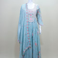 Sky Blue Georgette Anarkali Suit with Multicolor Floral Embroidery Dupatta - Mangaldeep NX