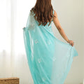 Sky Blue Georgette Saree with Sequin Embellishments and Designer Blouse - Mangaldeep NX