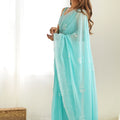 Sky Blue Georgette Saree with Sequin Embellishments and Designer Blouse - Mangaldeep NX