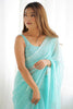 Sky Blue Georgette Saree with Sequin Embellishments and Designer Blouse - Mangaldeep NX
