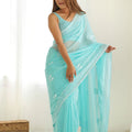 Sky Blue Georgette Saree with Sequin Embellishments and Designer Blouse - Mangaldeep NX