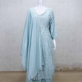 Sky Blue Mirror Embroidered Kurta Set with Palazzo Pants and Matching Dupatta - Mangaldeep NX
