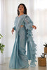 Sky Blue Organza Ruffle Readymade Plain Saree - Mangaldeep NX