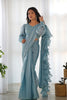 Sky Blue Organza Ruffle Readymade Plain Saree - Mangaldeep NX