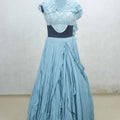 Sky Blue Ruffled Lehenga Choli with Hand Embroidered Yoke - Mangaldeep NX