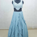 Sky Blue Ruffled Lehenga Choli with Hand Embroidered Yoke - Mangaldeep NX