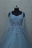 Sky Blue Sleeveless Gown with Sequin Embroidery and Net Cape for Special Occasions - Mangaldeep NX
