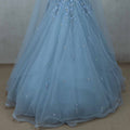 Sky Blue Sleeveless Gown with Sequin Embroidery and Net Cape for Special Occasions - Mangaldeep NX