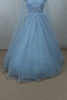 Sky Blue Sleeveless Gown with Sequin Embroidery and Net Cape for Special Occasions - Mangaldeep NX
