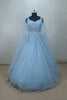 Sky Blue Sleeveless Gown with Sequin Embroidery and Net Cape for Special Occasions - Mangaldeep NX