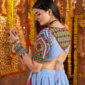 Sky Blue Traditional Garba Lehenga Choli Set with Multicolor Mirror Work for Navratri - Mangaldeep NX