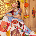 Sky Blue Traditional Garba Lehenga Choli Set with Multicolor Mirror Work for Navratri - Mangaldeep NX